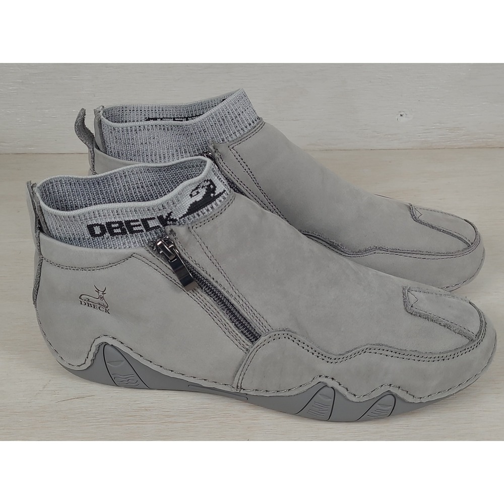 Dbeck Mens Grey Leather High Top Zip Casual Sneaker Boots Size 42  Size9